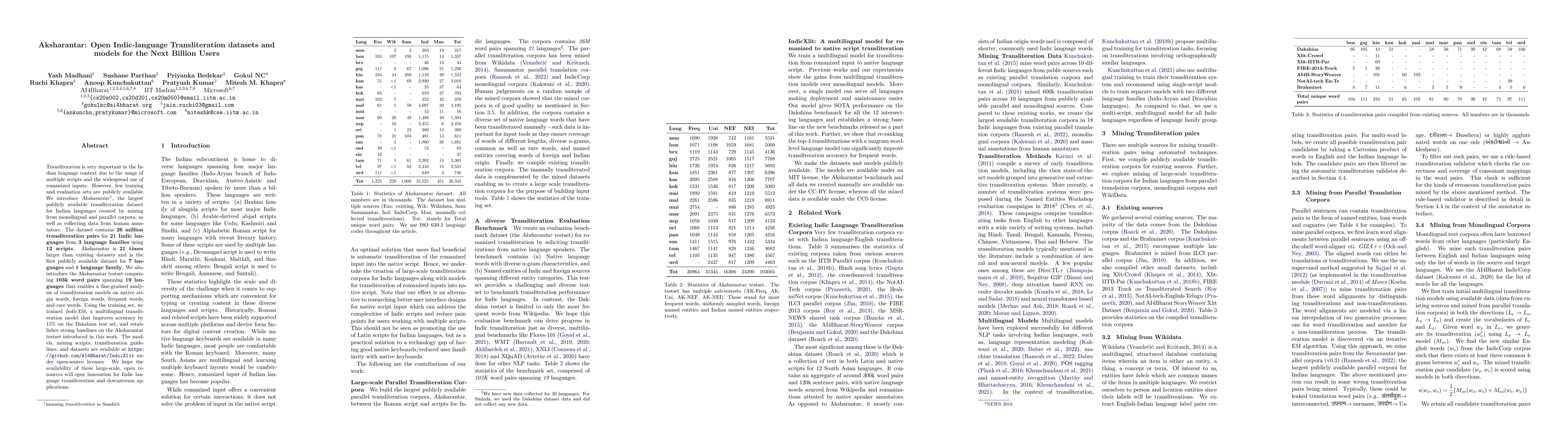 Thumbnail for Aksharantar: Open Indic-language Transliteration datasets and models for
  the Next Billion Users