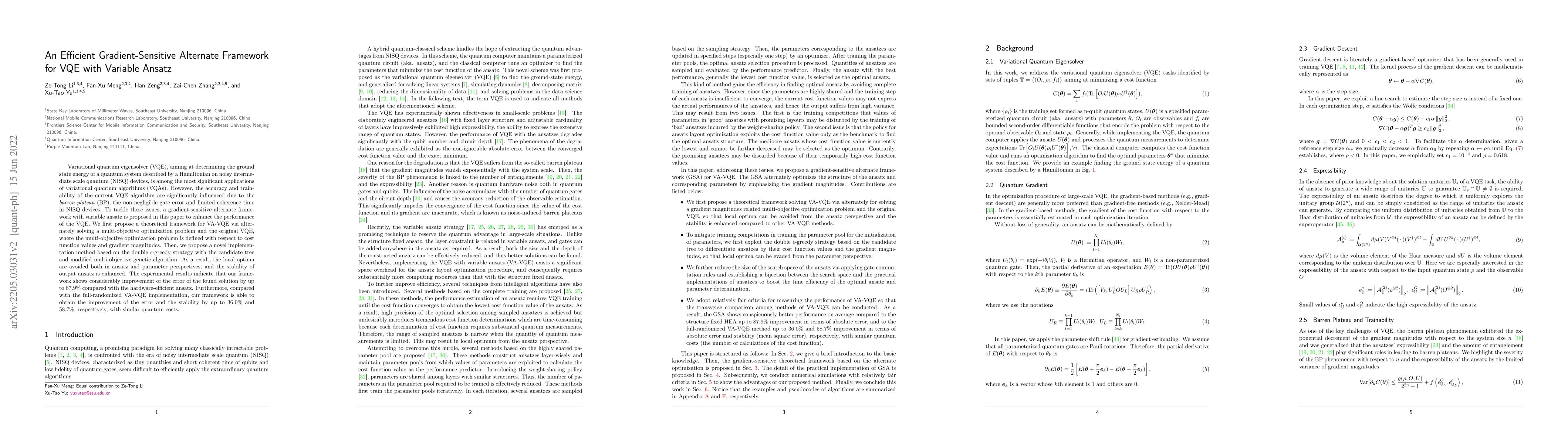 Thumbnail for An Efficient Gradient Sensitive Alternate Framework for VQE with
  Variable Ansatz