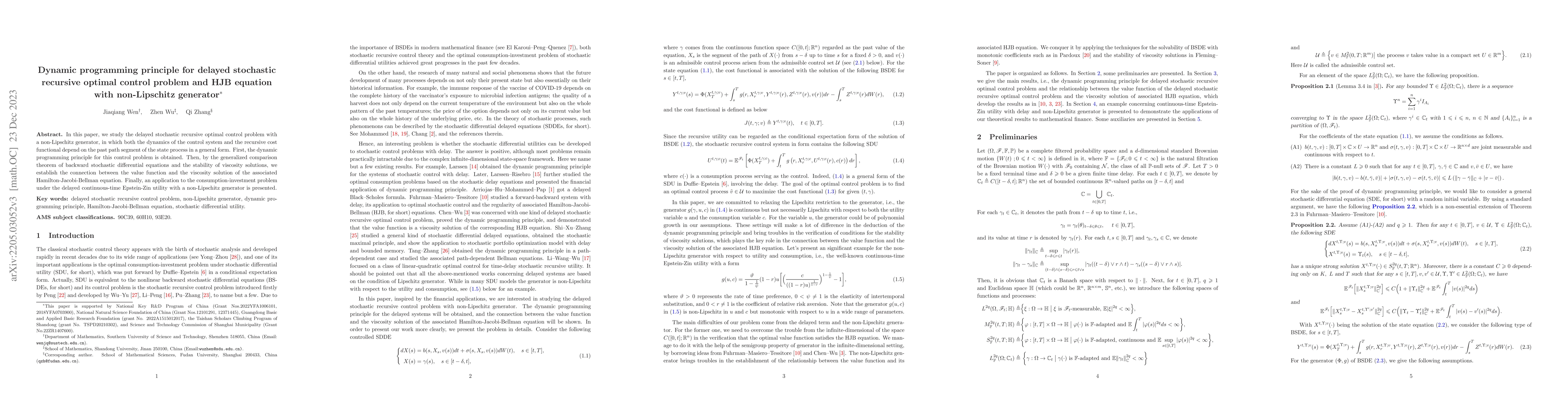 Thumbnail for Dynamic programming principle for delayed stochastic recursive optimal
  control problem and HJB equation with non-Lipschitz generator