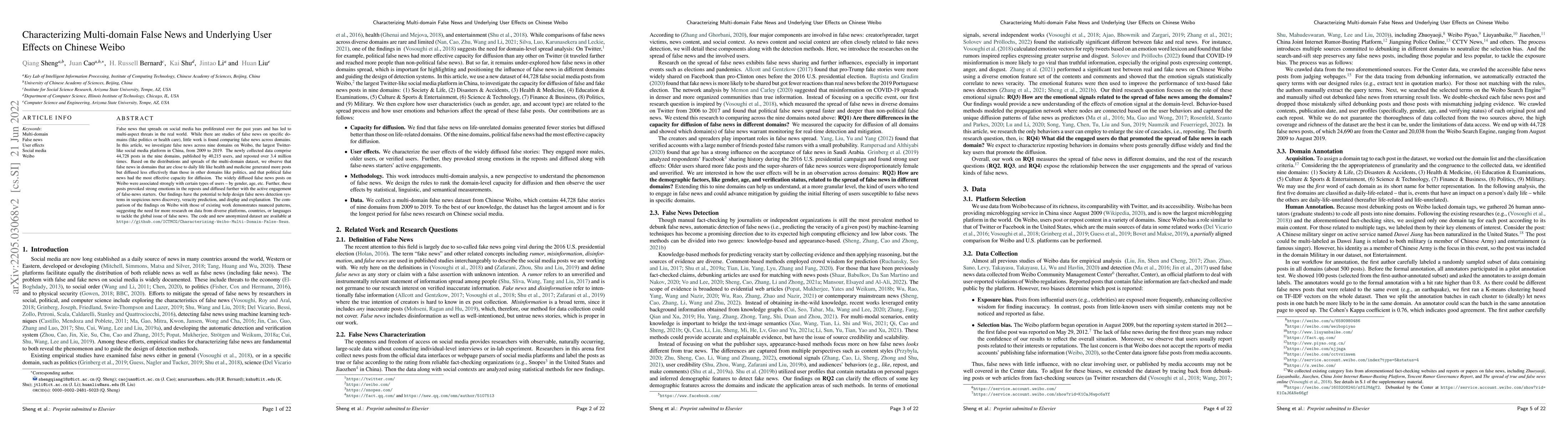 Thumbnail for Characterizing Multi-Domain False News and Underlying User Effects on
  Chinese Weibo