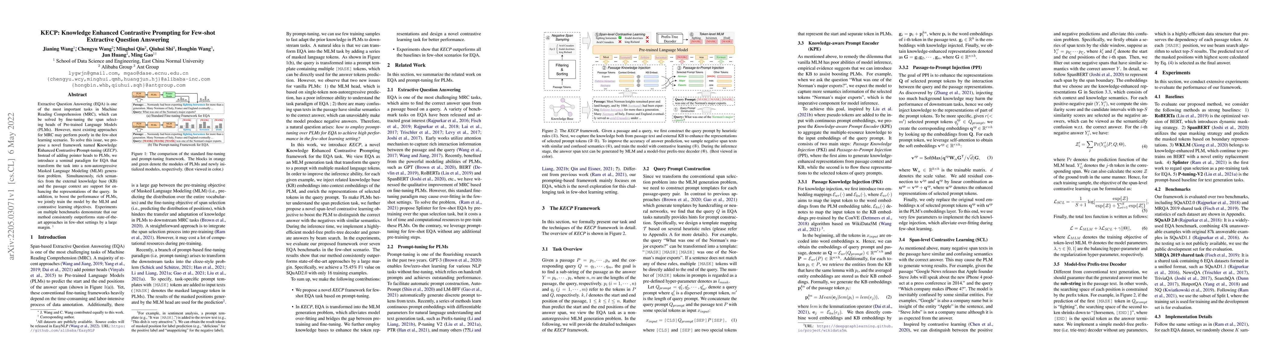 Thumbnail for KECP: Knowledge Enhanced Contrastive Prompting for Few-shot Extractive
  Question Answering