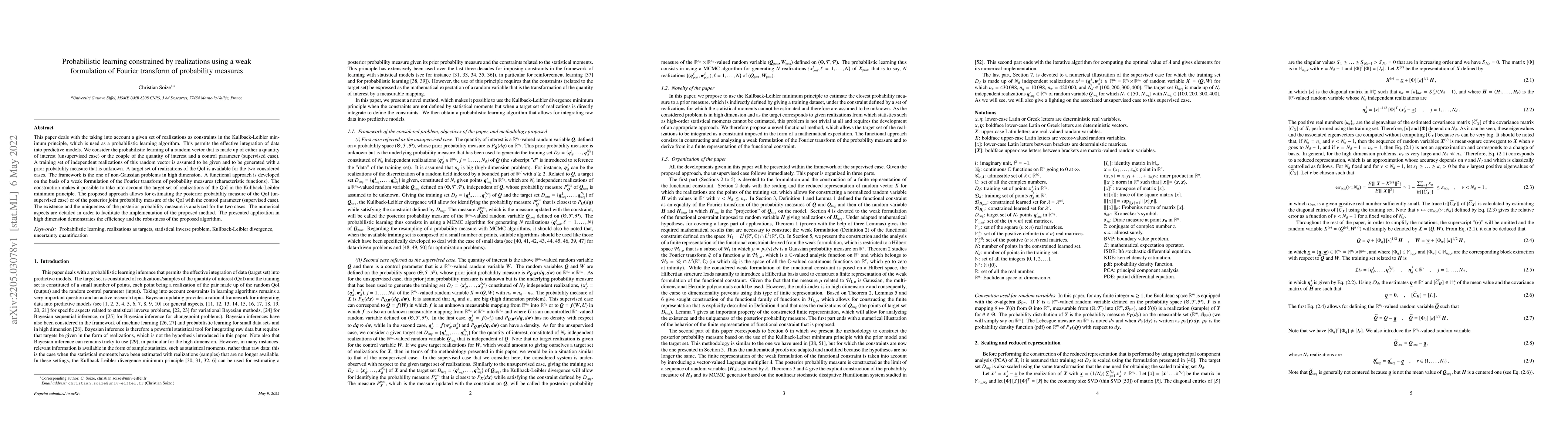 Thumbnail for Probabilistic learning constrained by realizations using a weak
  formulation of Fourier transform of probability measures
