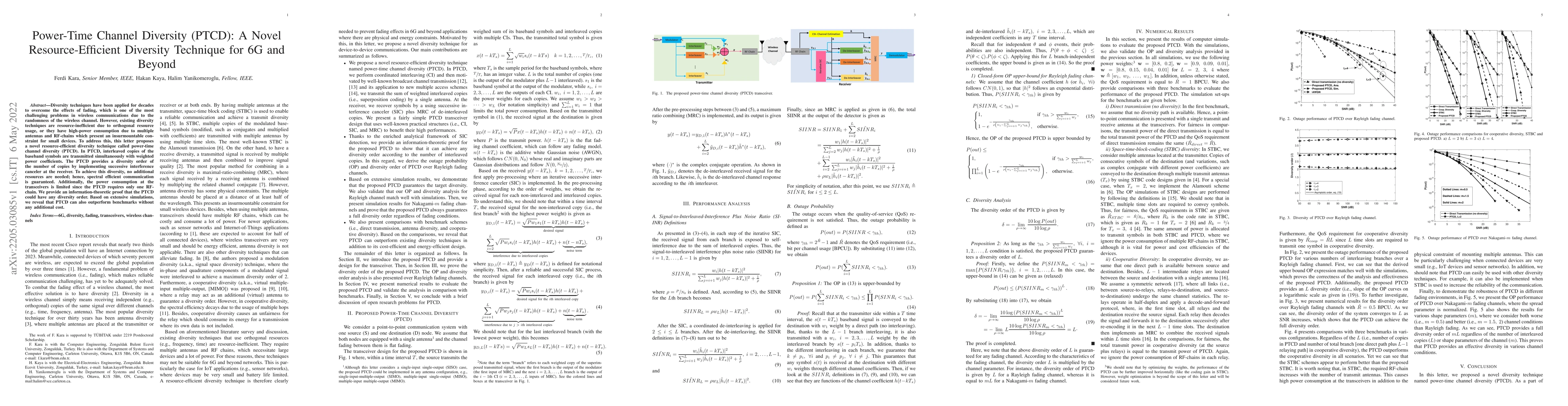 Thumbnail for Power-Time Channel Diversity (PTCD): A Novel Resource-Efficient
  Diversity Technique for 6G and Beyond