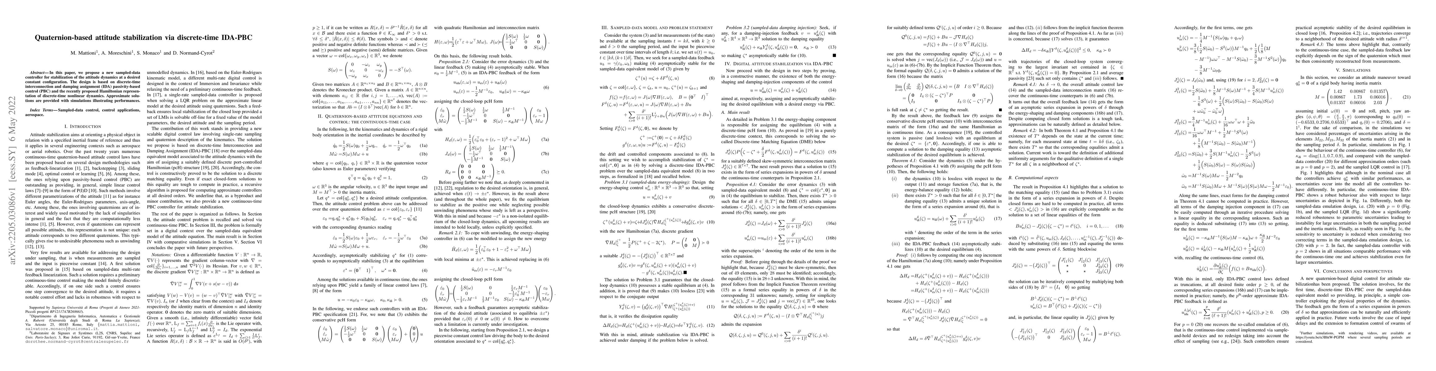 Thumbnail for Quaternion-based attitude stabilization via discrete-time IDA-PBC