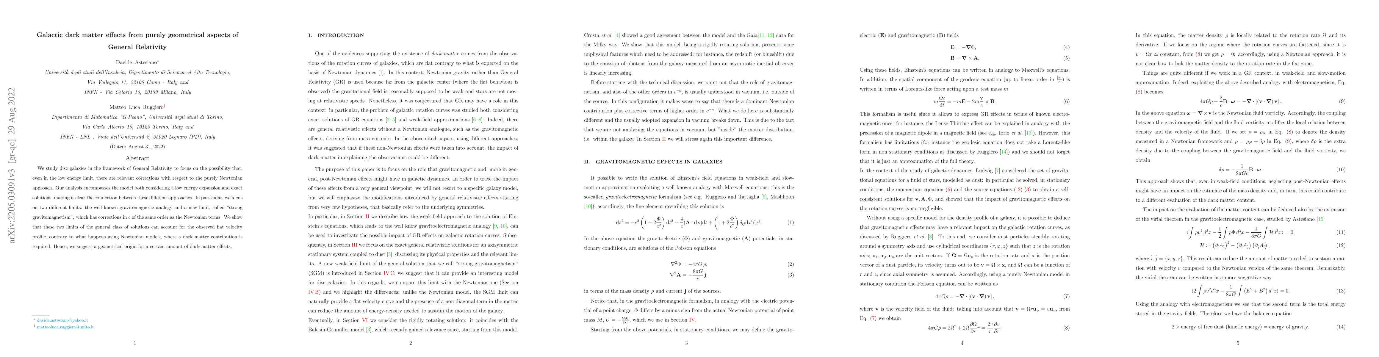 Thumbnail for Galactic dark matter effects from purely geometrical aspects of General
  Relativity