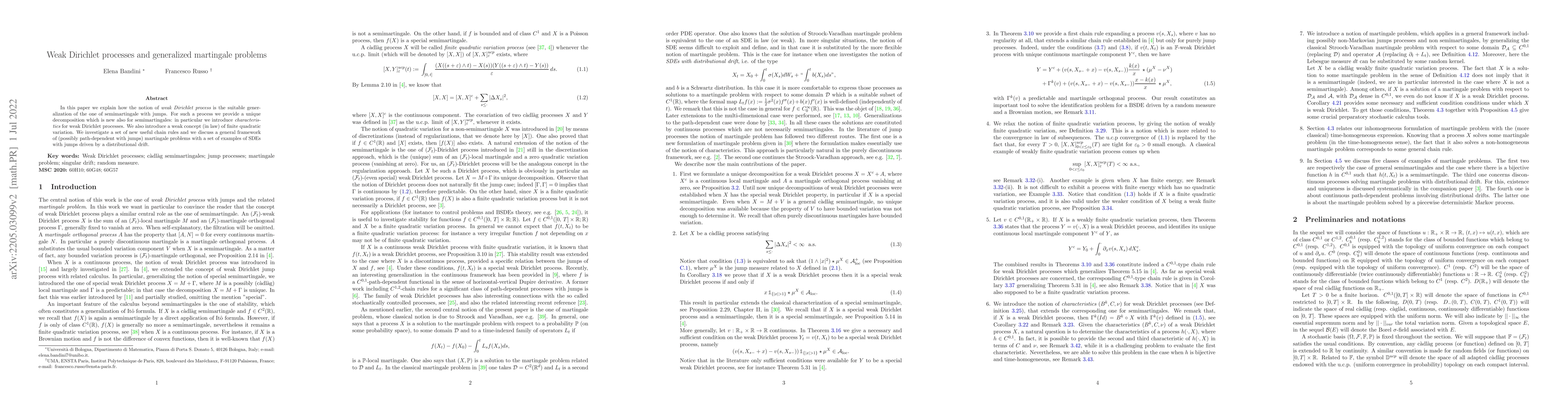 Thumbnail for Weak Dirichlet processes and generalized martingale problems