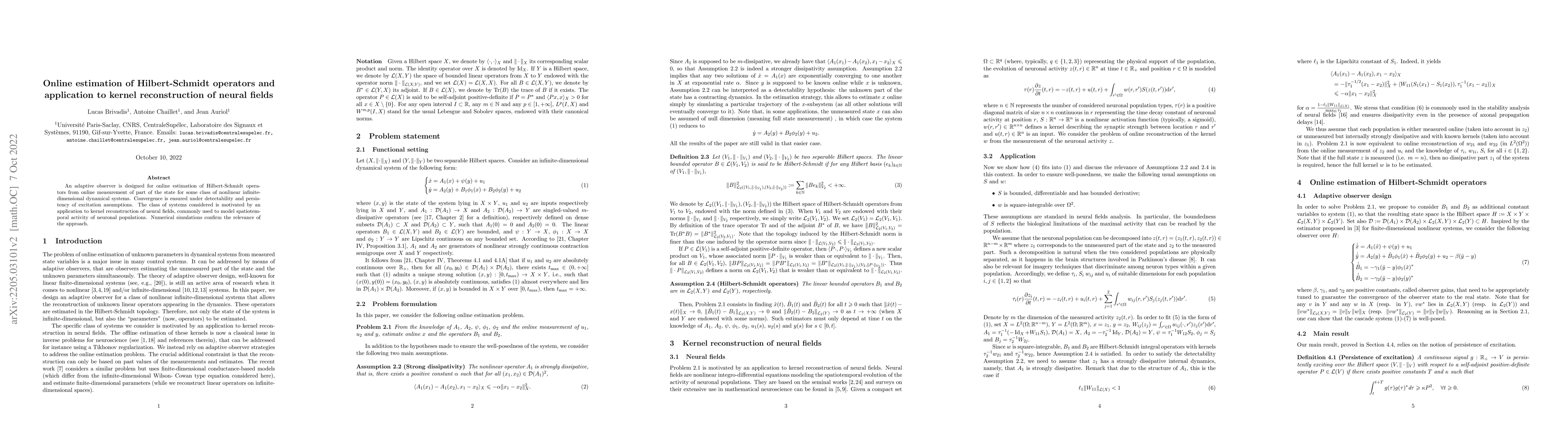 Thumbnail for Online estimation of Hilbert-Schmidt operators and application to kernel
  reconstruction of neural fields