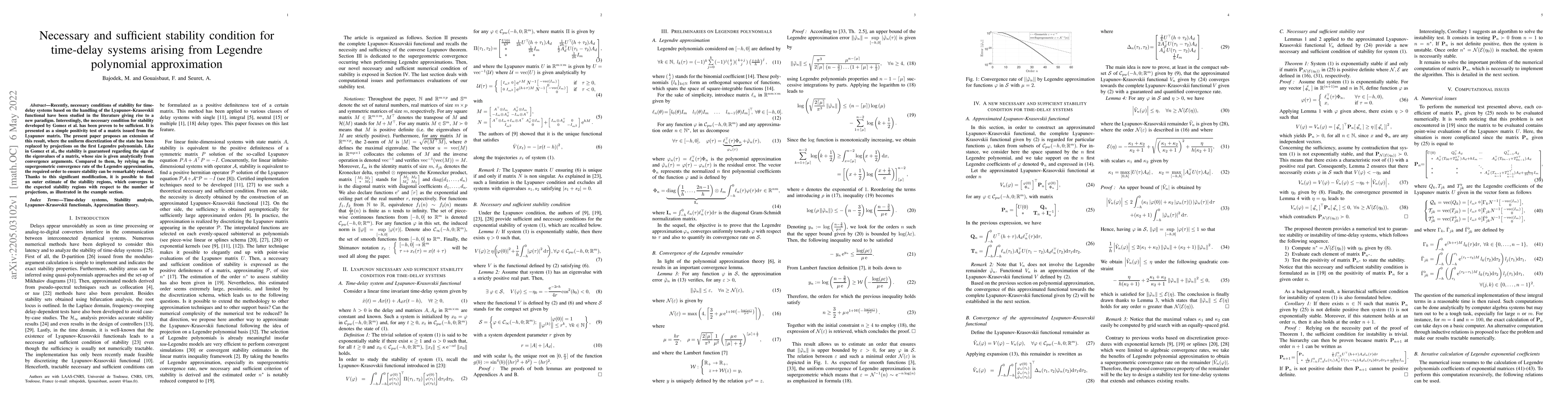 Thumbnail for Necessary and sufficient stability condition for time-delay systems
  arising from Legendre approximation