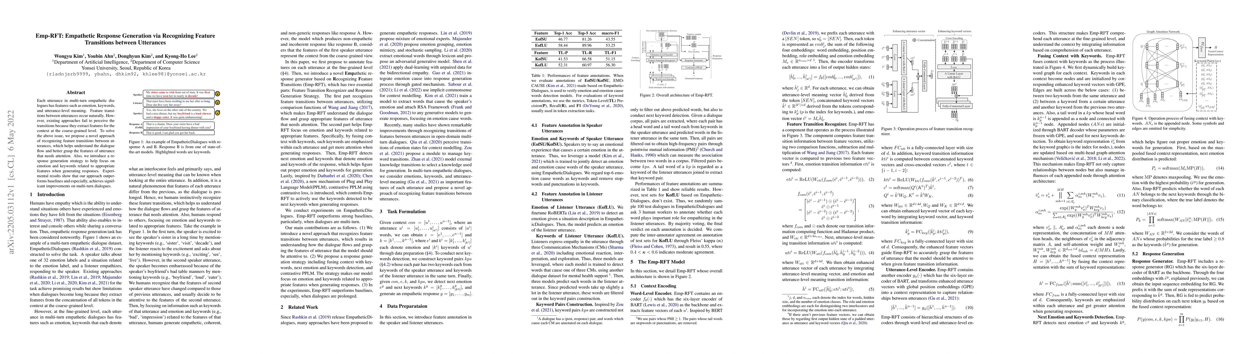 Thumbnail for Emp-RFT: Empathetic Response Generation via Recognizing Feature
  Transitions between Utterances