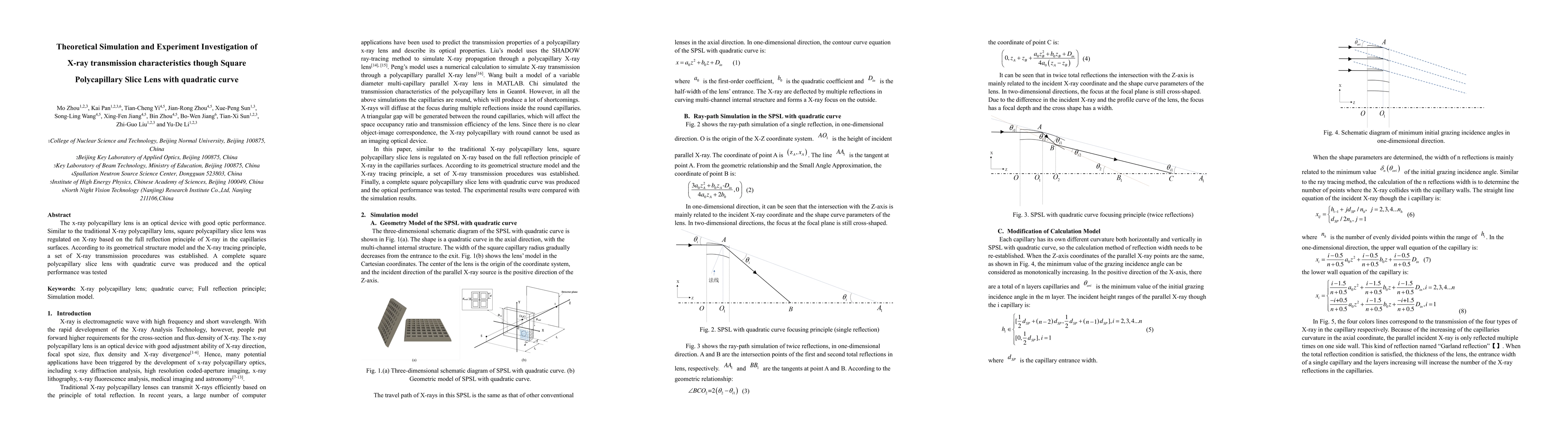 Thumbnail for Theoretical Simulation and Experiment Investigation of X-ray
  transmission characteristics though Square Polycapillary Slice Lens with
  quadratic curve