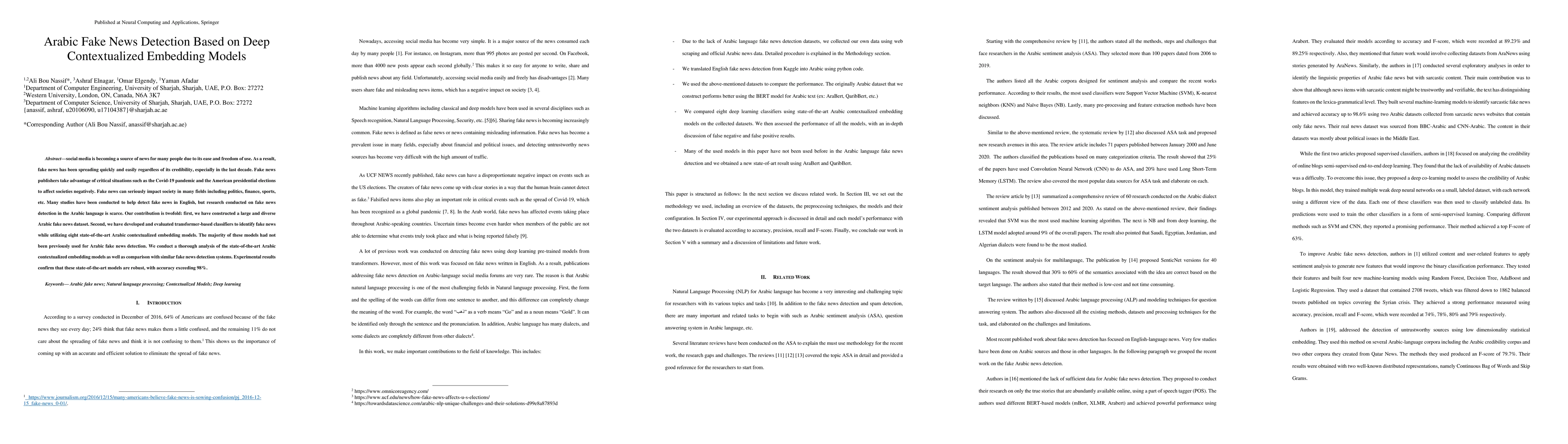 Thumbnail for Arabic Fake News Detection Based on Deep Contextualized Embedding Models
