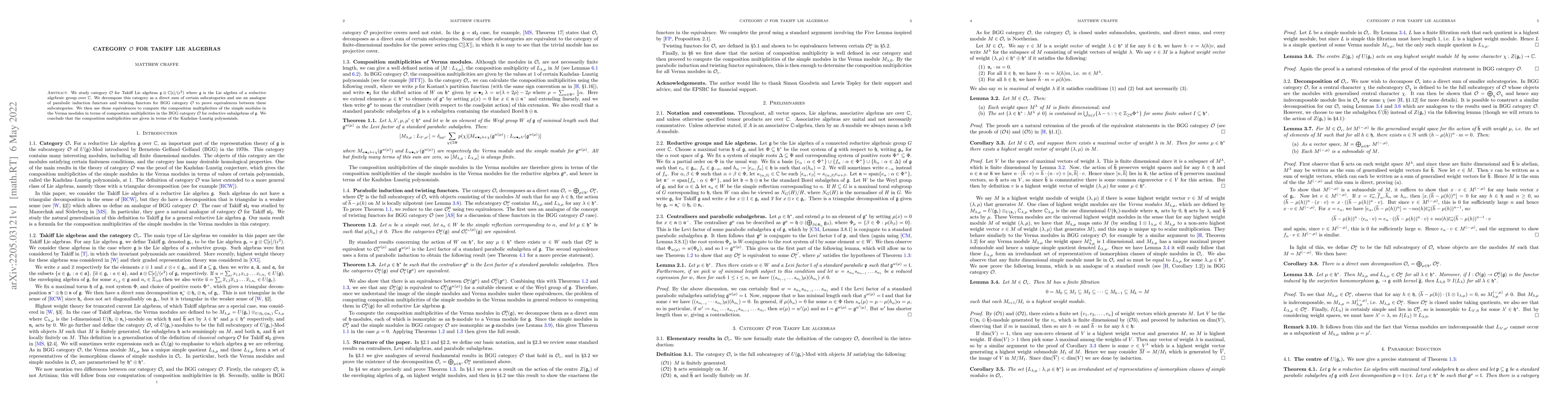 Thumbnail for Category O for Takiff Lie algebras