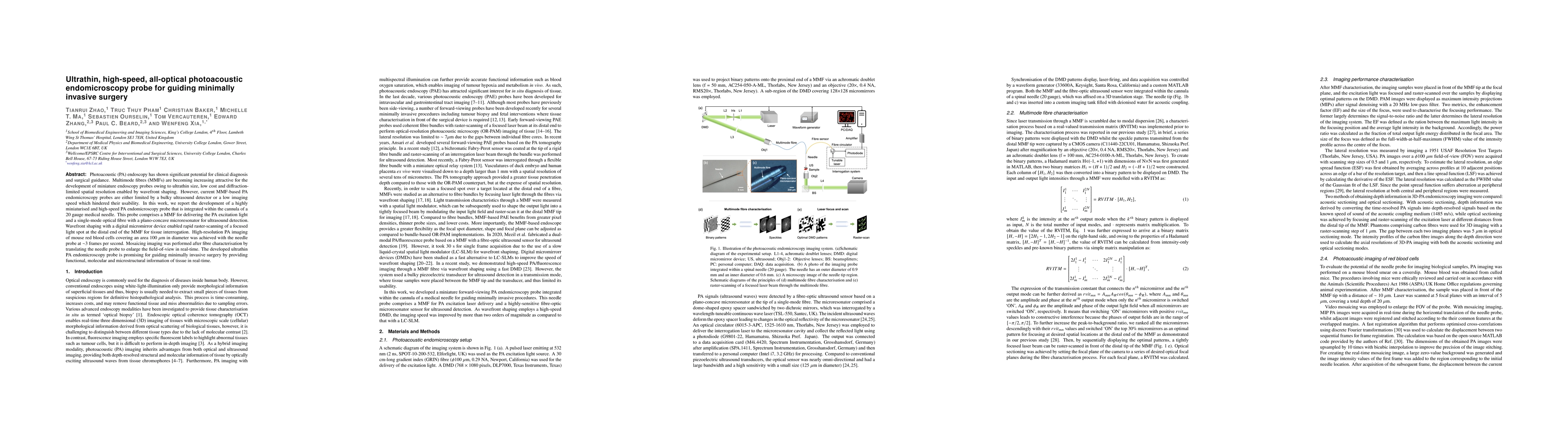 Thumbnail for Ultrathin, high-speed, all-optical photoacoustic endomicroscopy probe
  for guiding minimally invasive surgery