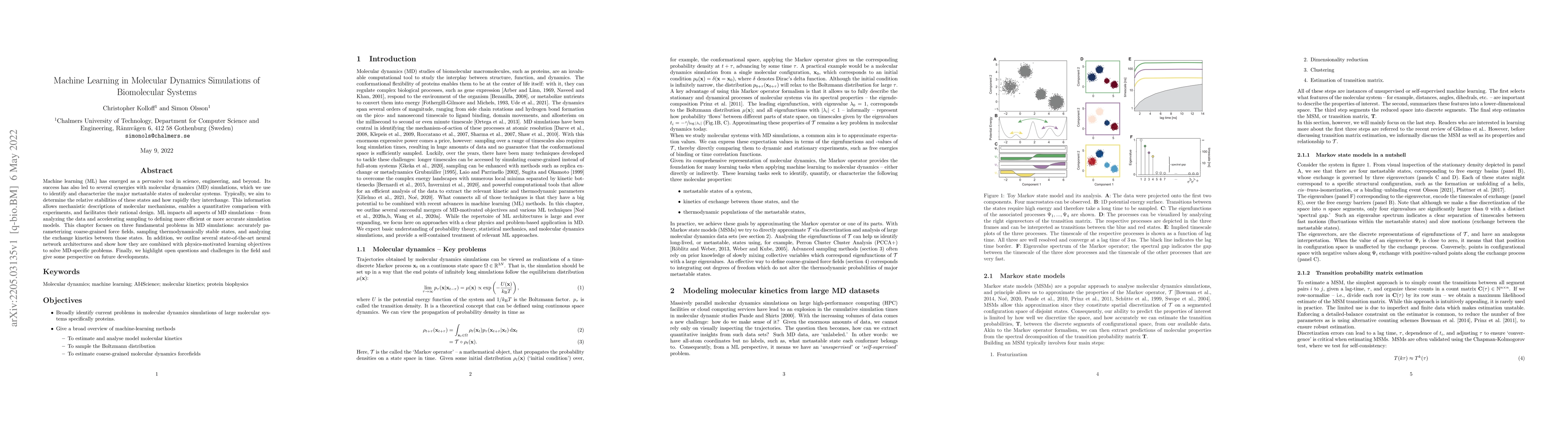 Thumbnail for Machine Learning in Molecular Dynamics Simulations of Biomolecular
  Systems