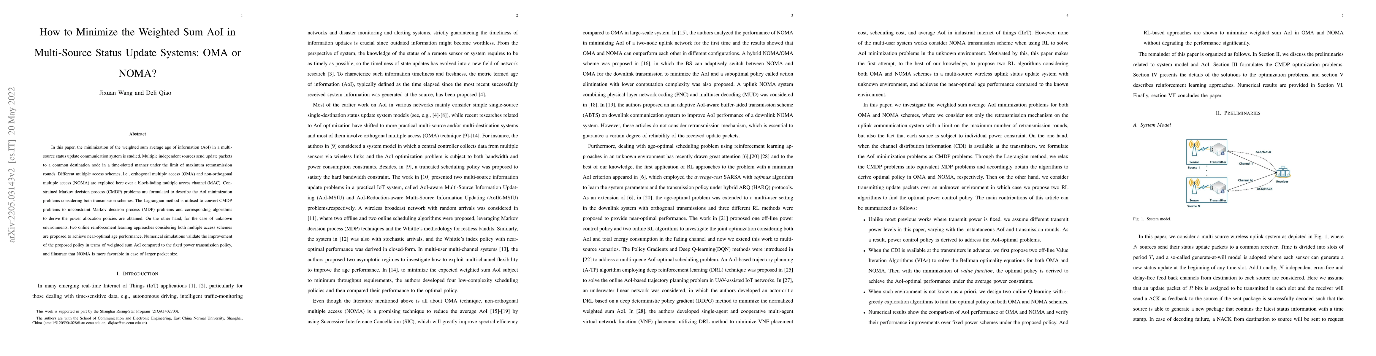 Thumbnail for How to Minimize the Weighted Sum AoI in Multi-Source Status Update
  Systems: OMA or NOMA?