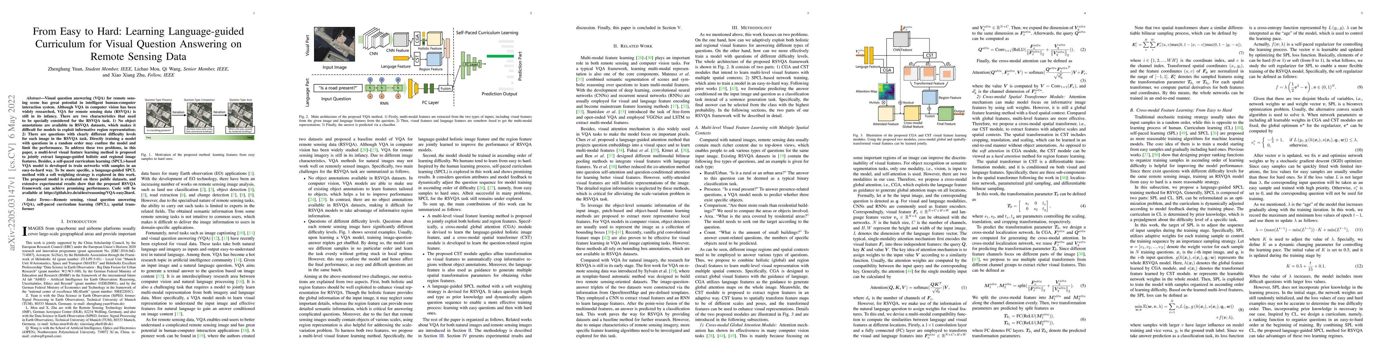 Thumbnail for From Easy to Hard: Learning Language-guided Curriculum for Visual
  Question Answering on Remote Sensing Data