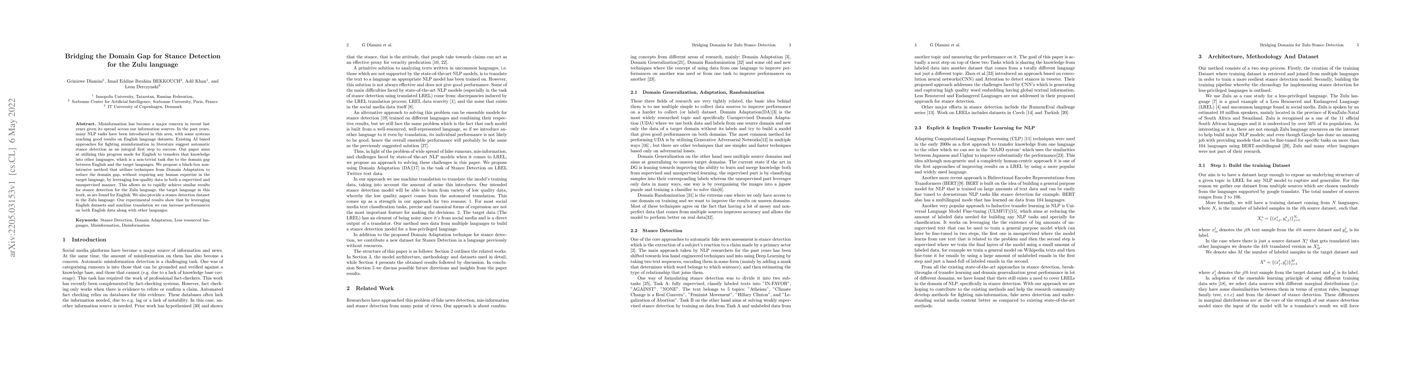 Thumbnail for Bridging the Domain Gap for Stance Detection for the Zulu language