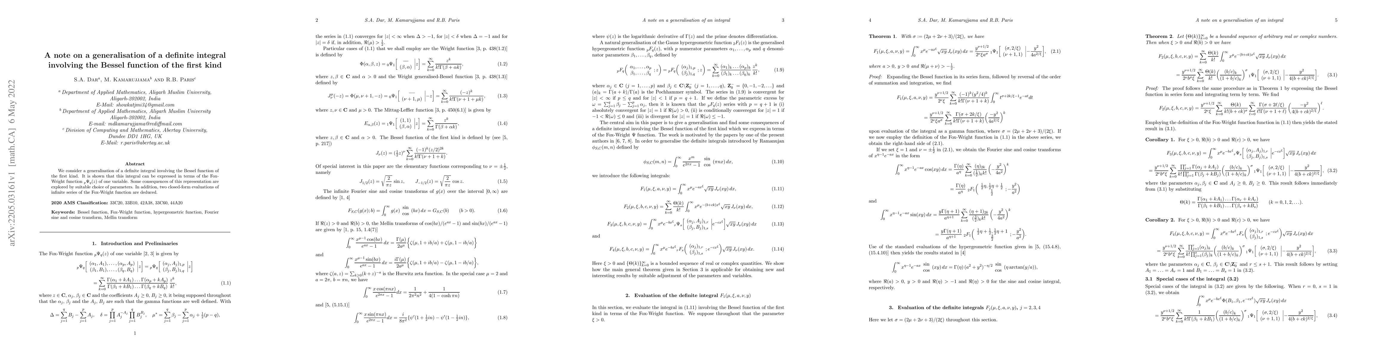 Thumbnail for A note on a generalisation of a definite integral involving the Bessel
  function of the first kind