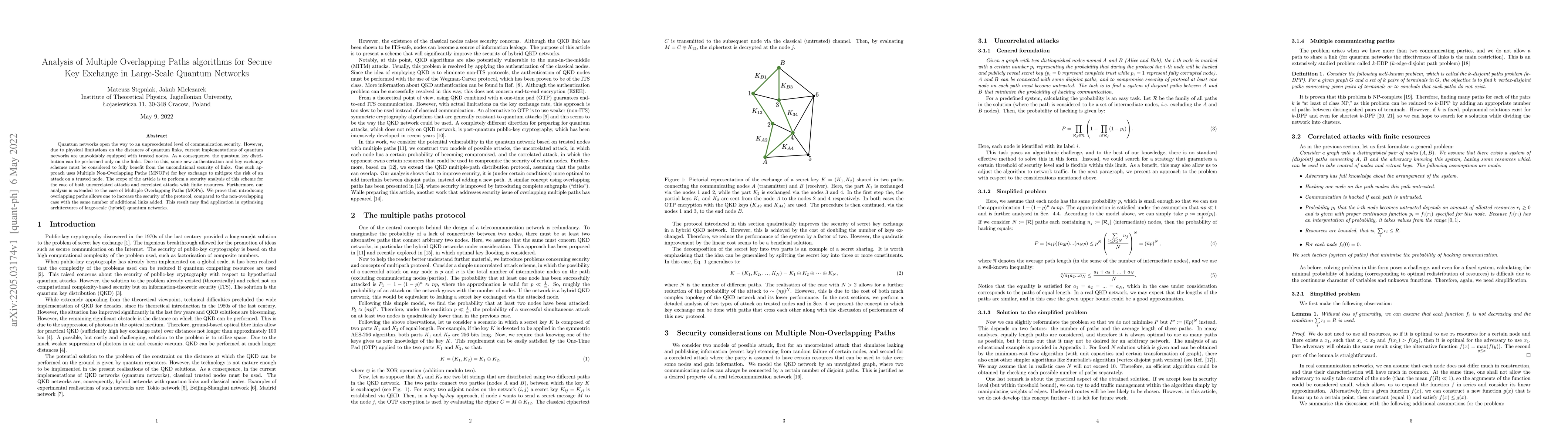Thumbnail for Analysis of Multiple Overlapping Paths algorithms for Secure Key
  Exchange in Large-Scale Quantum Networks