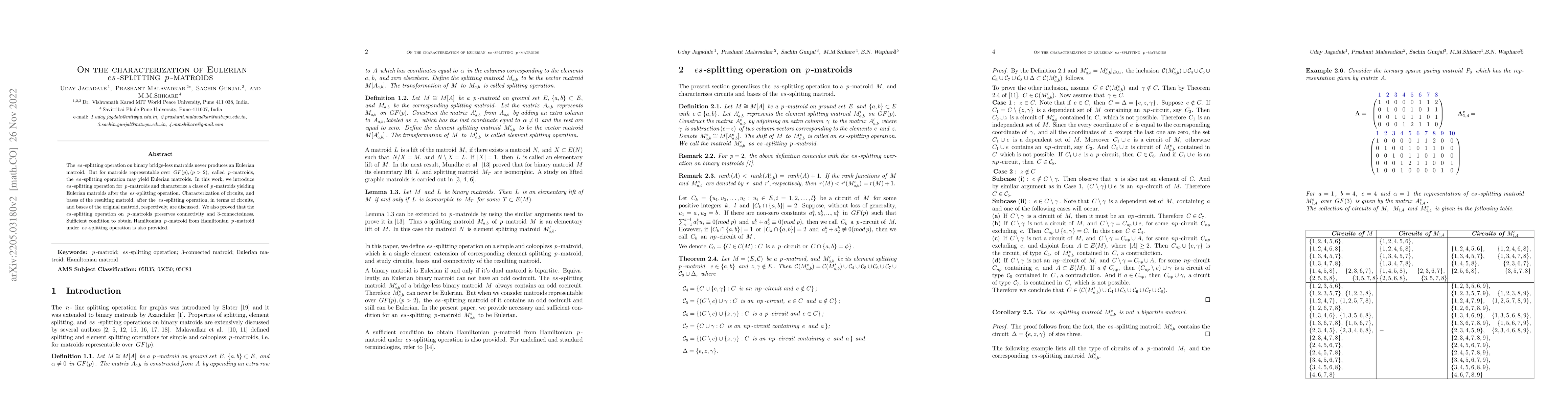 Thumbnail for On the characterization of Eulerian $es$-splitting $p$-matroids