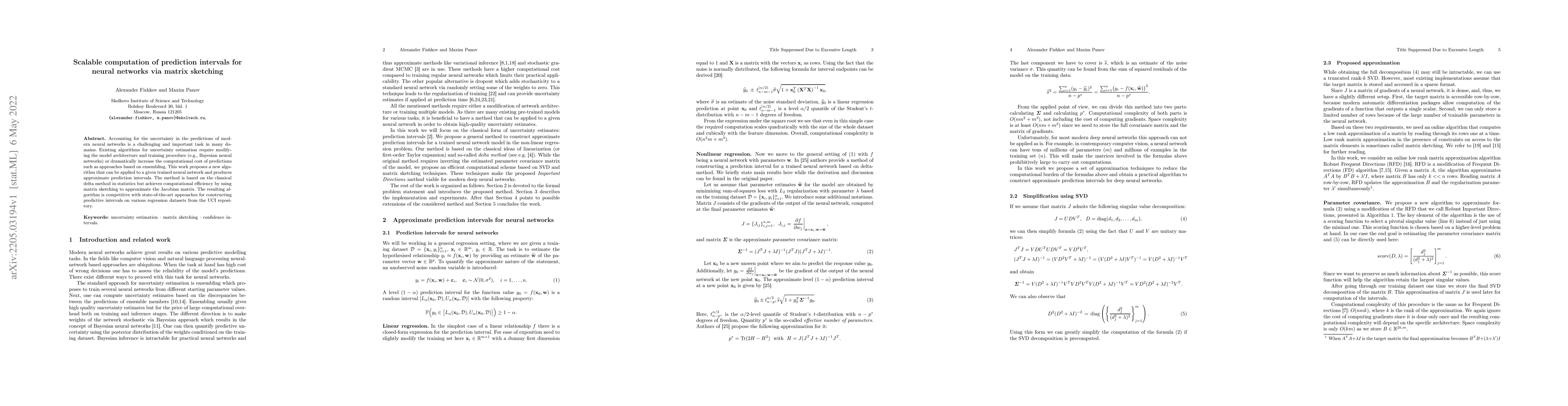 Thumbnail for Scalable computation of prediction intervals for neural networks via
  matrix sketching