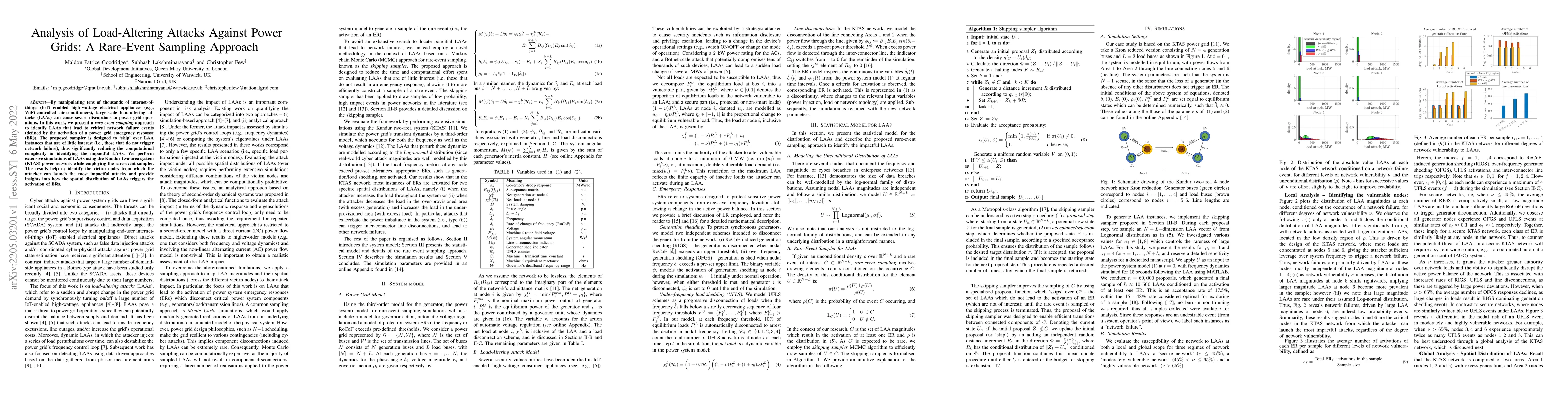 Thumbnail for Analysis of Load-Altering Attacks Against Power Grids: A Rare-Event
  Sampling Approach