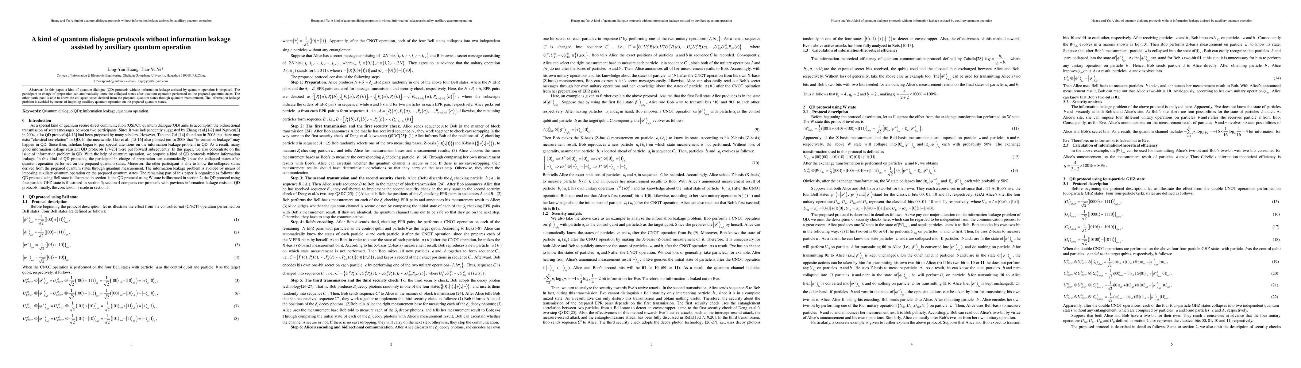 Thumbnail for A kind of quantum dialogue protocols without information leakage
  assisted by auxiliary quantum operation