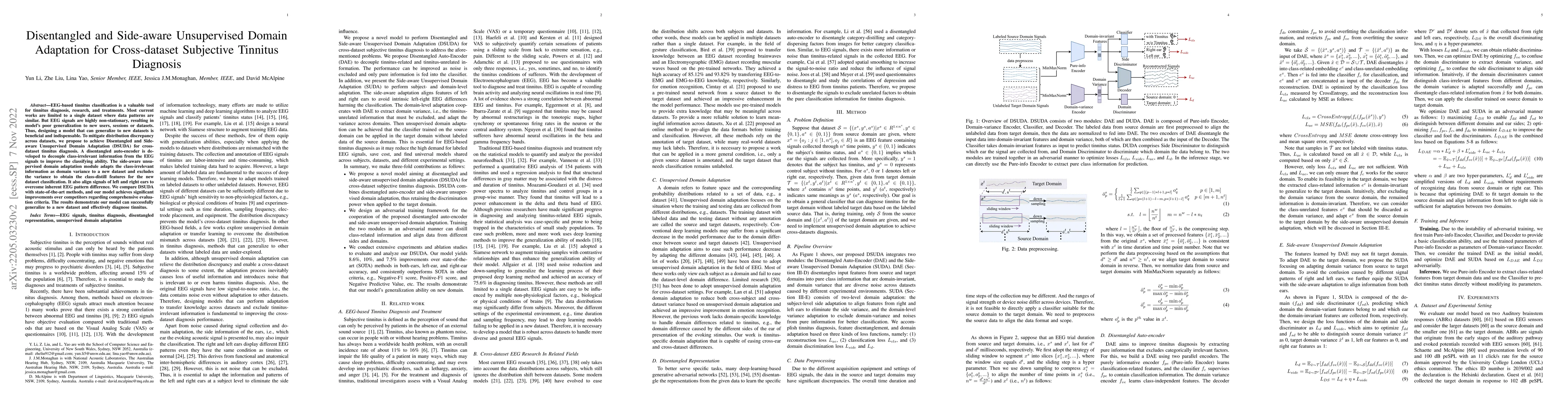 Thumbnail for Disentangled and Side-aware Unsupervised Domain Adaptation for
  Cross-dataset Subjective Tinnitus Diagnosis