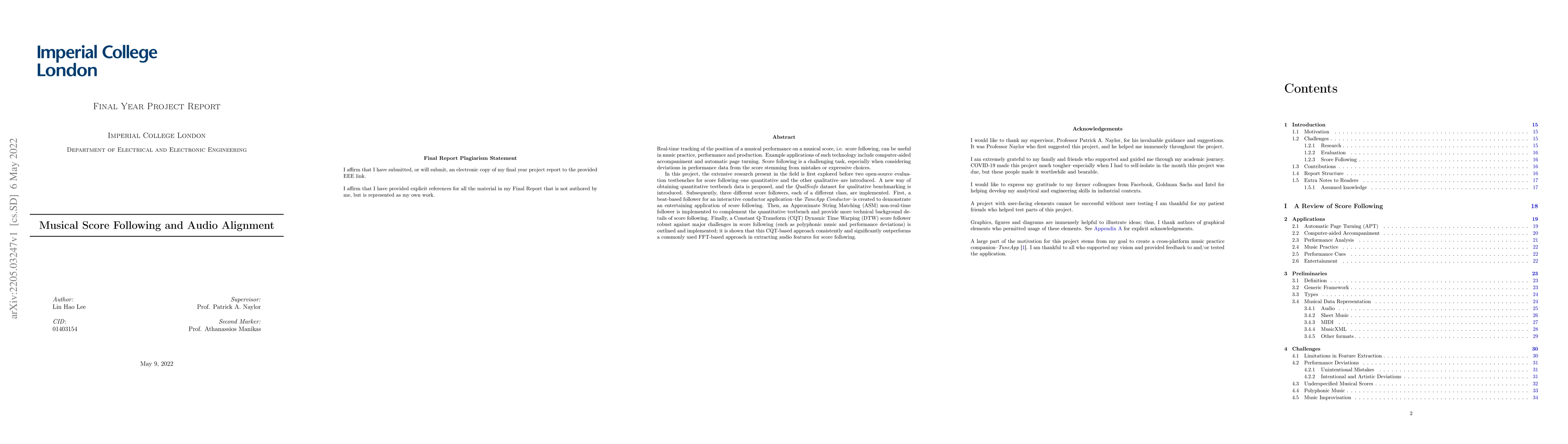 Thumbnail for Musical Score Following and Audio Alignment