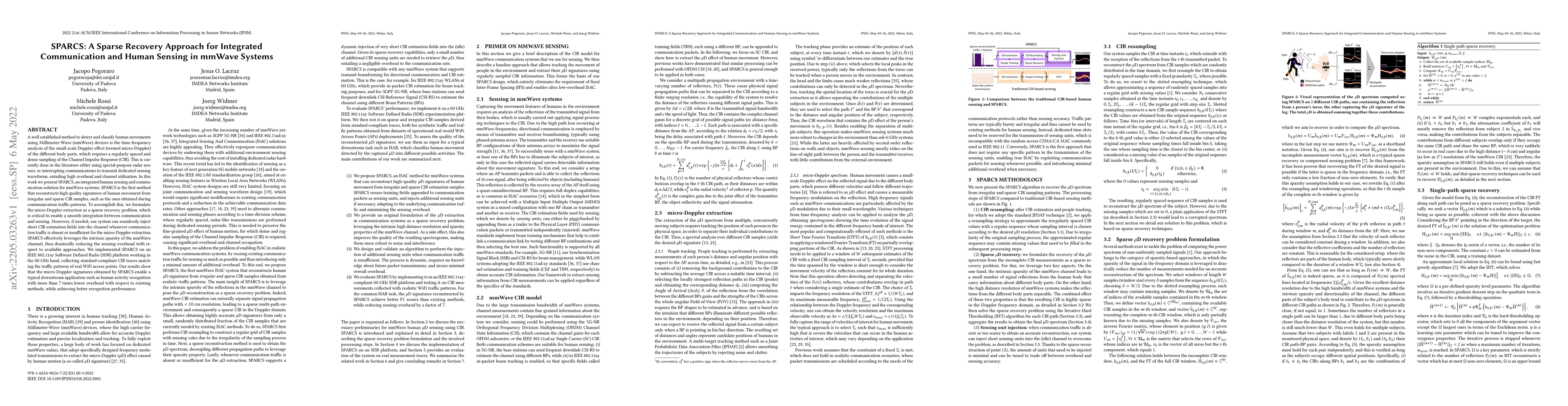 Thumbnail for SPARCS: A Sparse Recovery Approach for Integrated Communication and
  Human Sensing in mmWave Systems