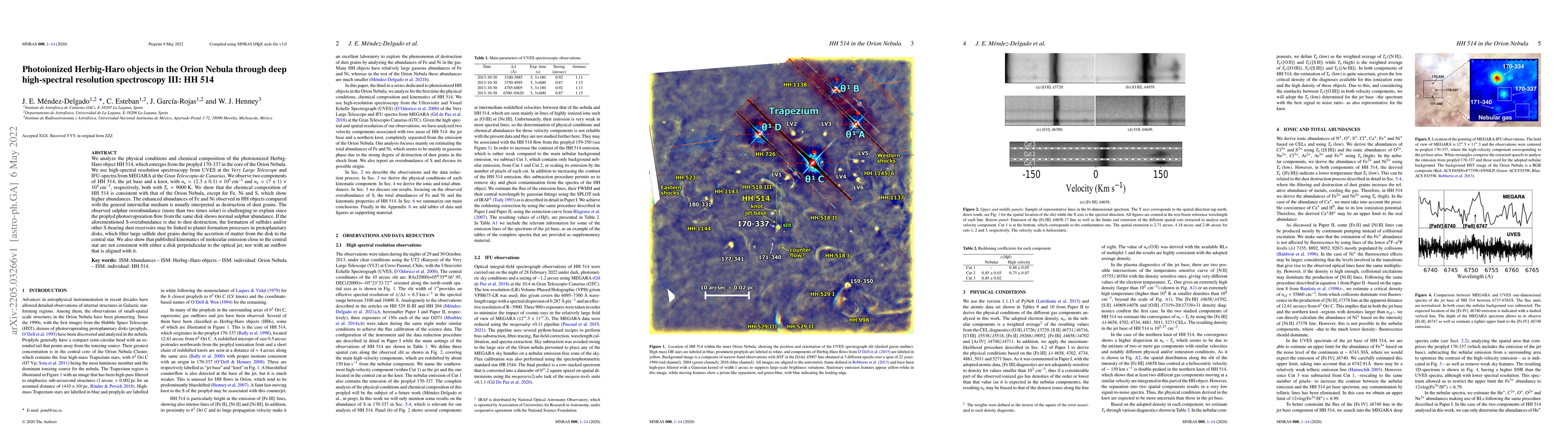 Thumbnail for Photoionized Herbig-Haro objects in the Orion Nebula through deep
  high-spectral resolution spectroscopy III: HH514