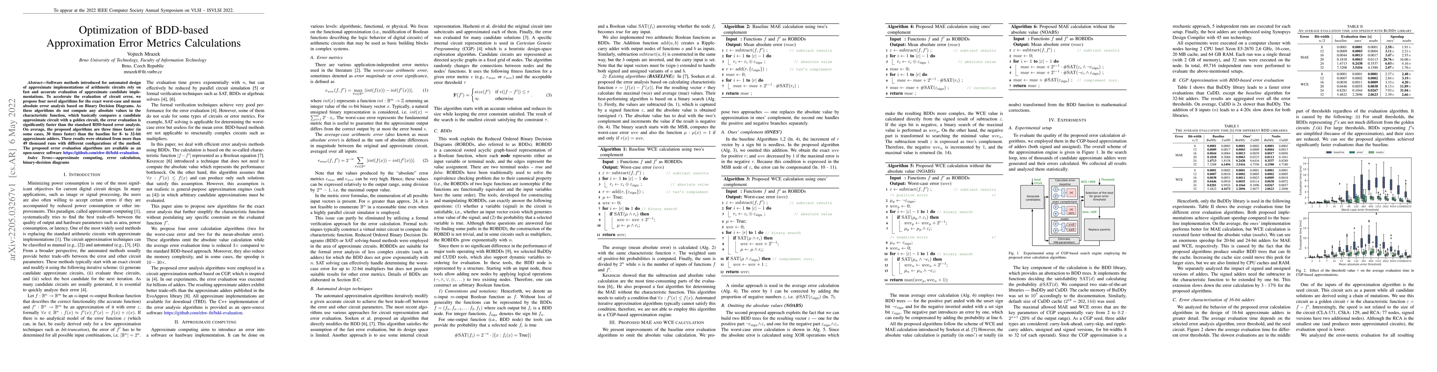 Thumbnail for Optimization of BDD-based Approximation Error Metrics Calculations