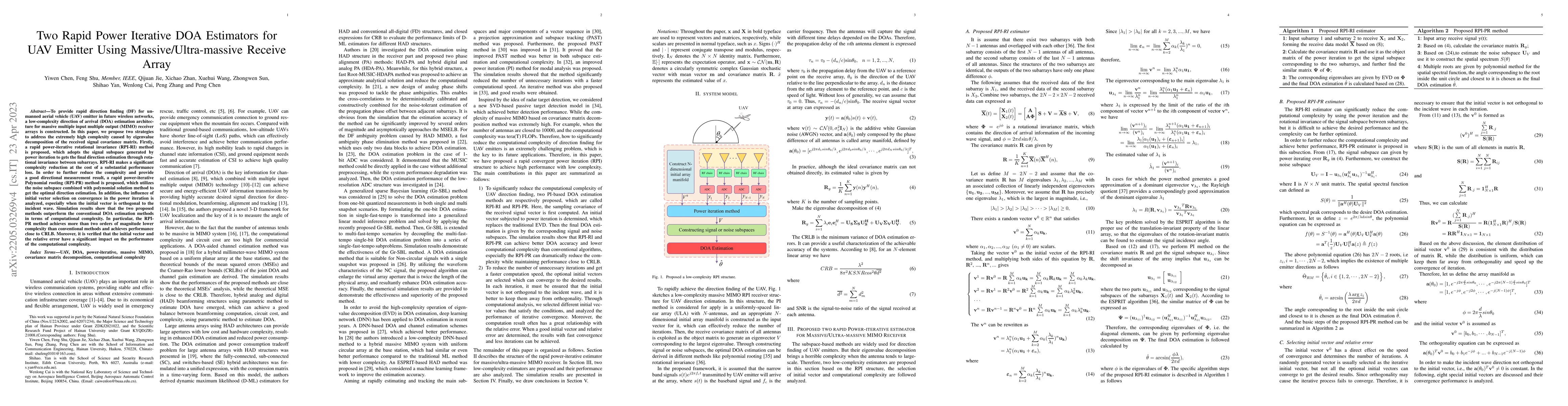 Thumbnail for Two Rapid Power Iterative DOA Estimators for UAV Emitter Using
  Massive/Ultra-massive Receive Array