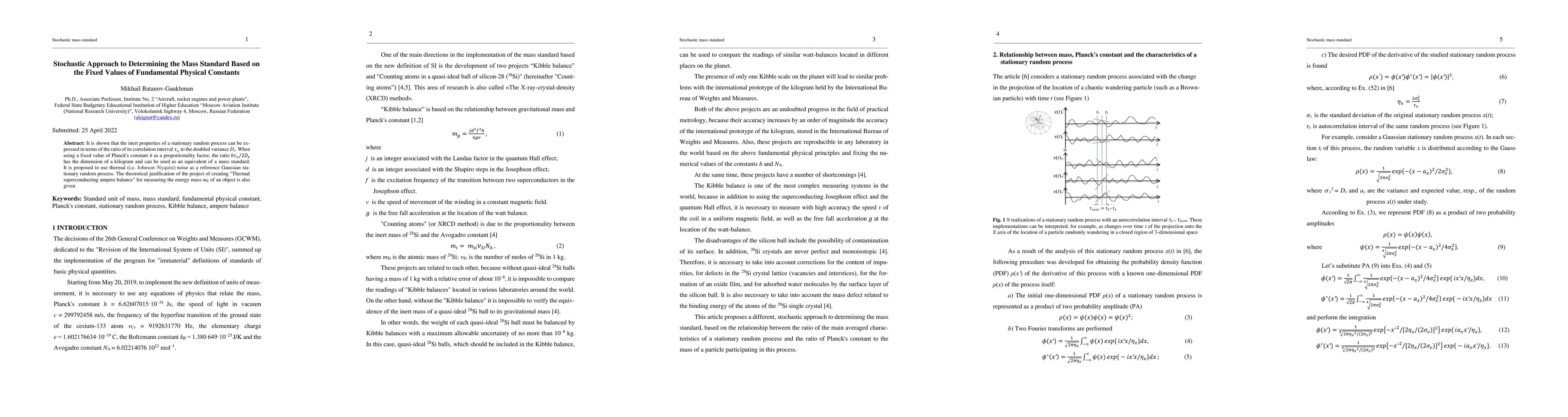 Thumbnail for Stochastic Approach to Determining the Mass Standard Based on the Fixed
  Values of Fundamental Physical Constants