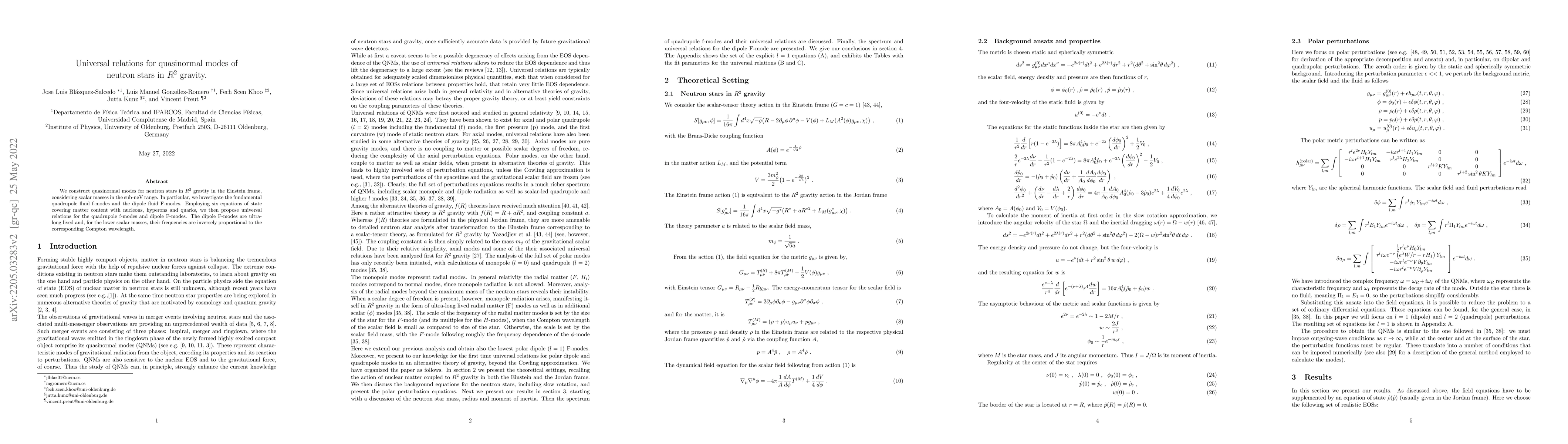 Thumbnail for Universal relations for quasinormal modes of neutron stars in $R^2$
  gravity