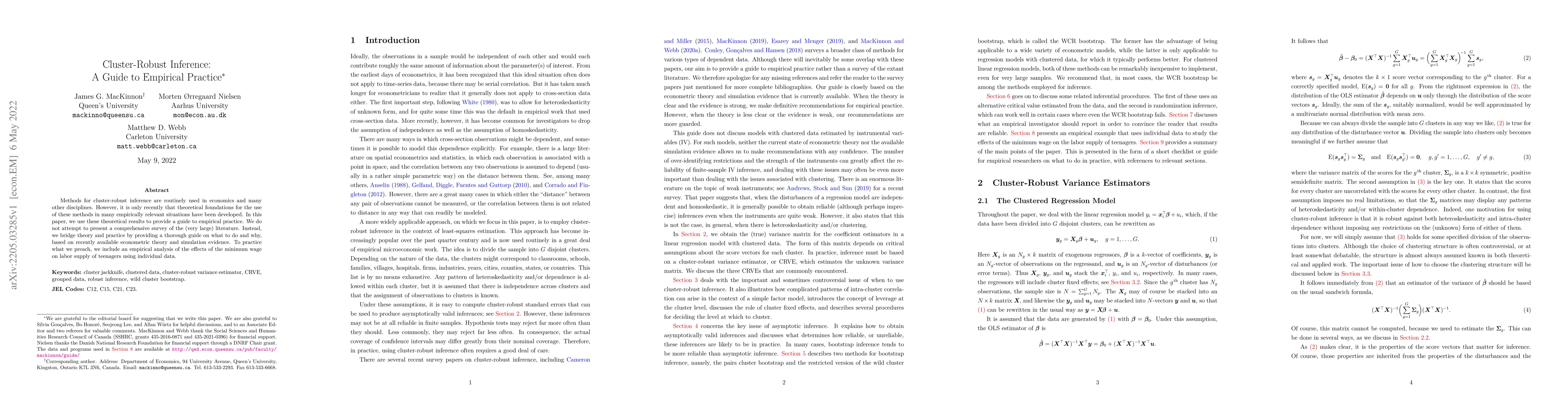Thumbnail for Cluster-Robust Inference: A Guide to Empirical Practice