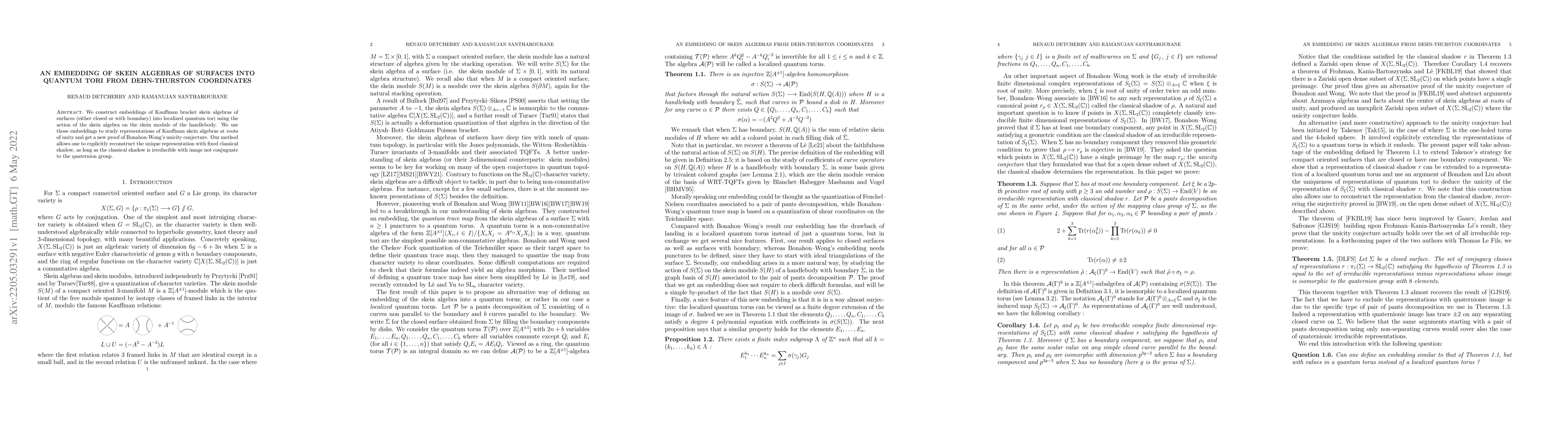 Thumbnail for An embedding of skein algebras of surfaces into quantum tori from
  Dehn-Thurston coordinates