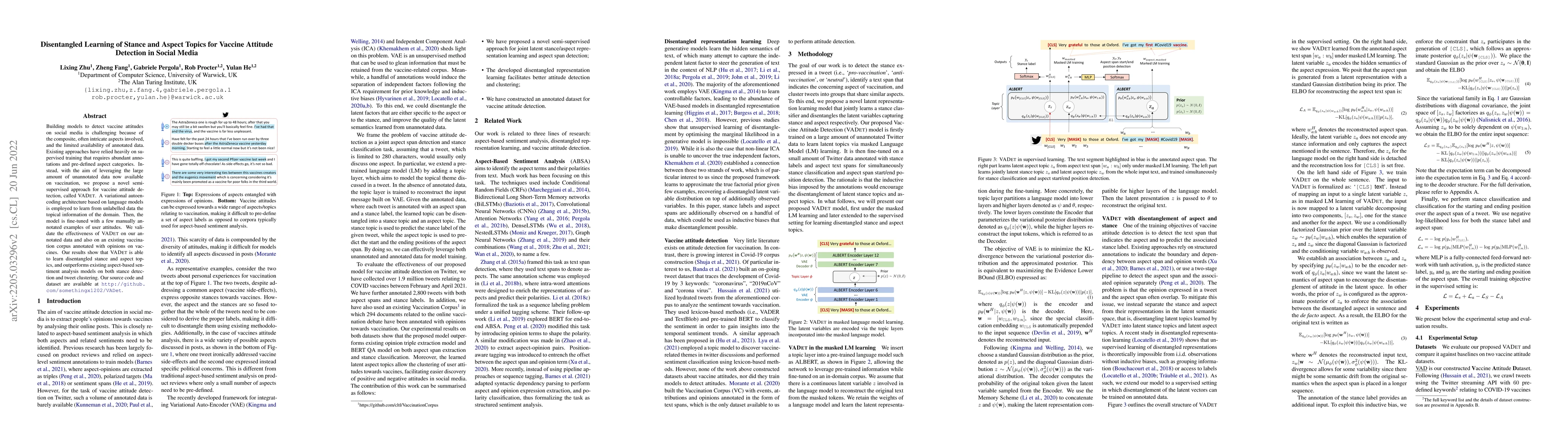 Thumbnail for Disentangled Learning of Stance and Aspect Topics for Vaccine Attitude
  Detection in Social Media