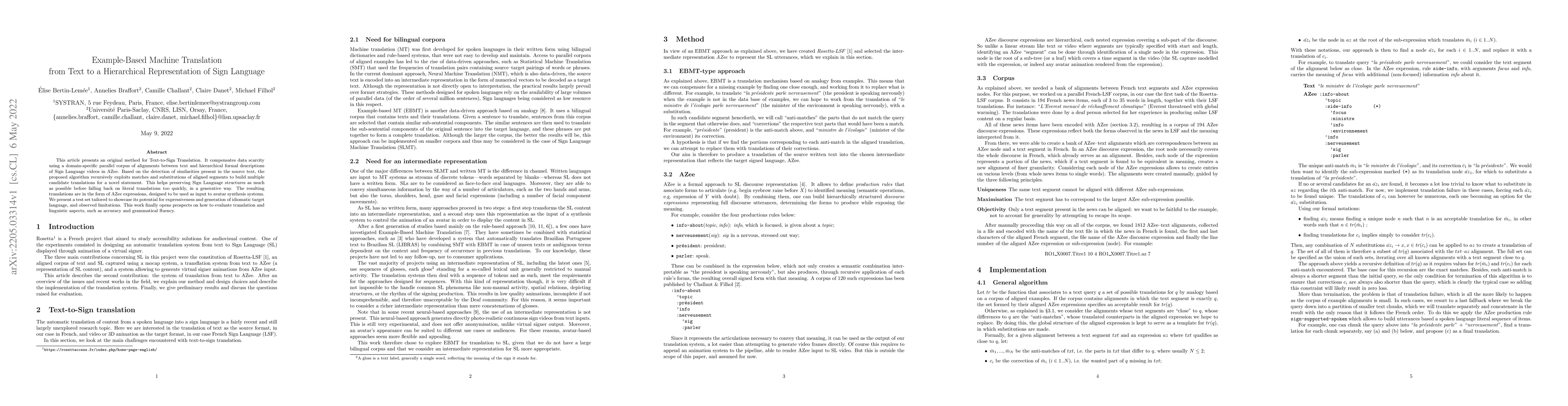 Thumbnail for Example-Based Machine Translation from Text to a Hierarchical
  Representation of Sign Language