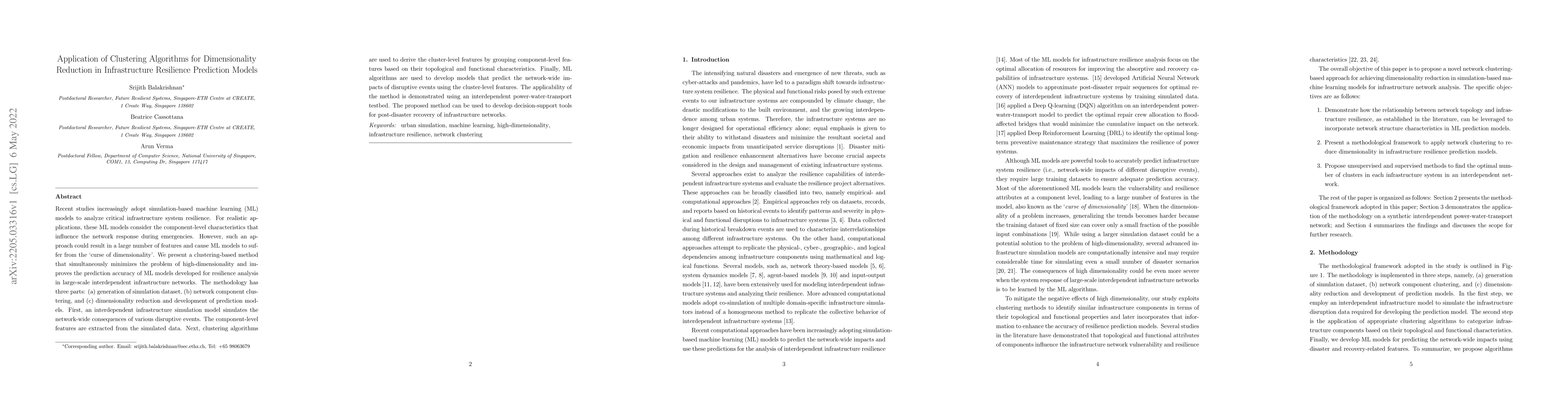 Thumbnail for Application of Clustering Algorithms for Dimensionality Reduction in
  Infrastructure Resilience Prediction Models