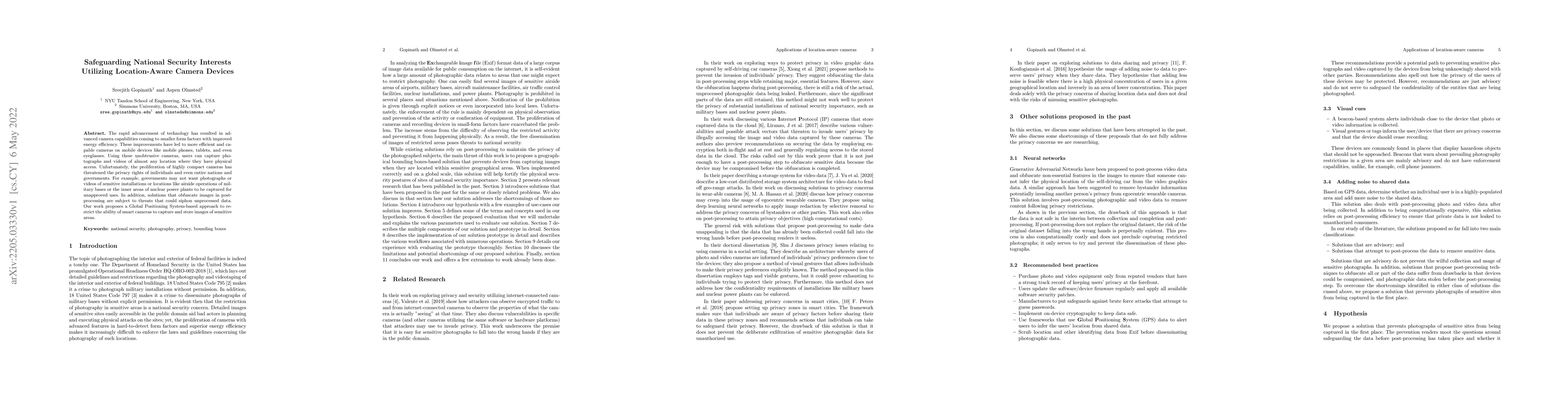 Thumbnail for Safeguarding National Security Interests Utilizing Location-Aware Camera
  Devices