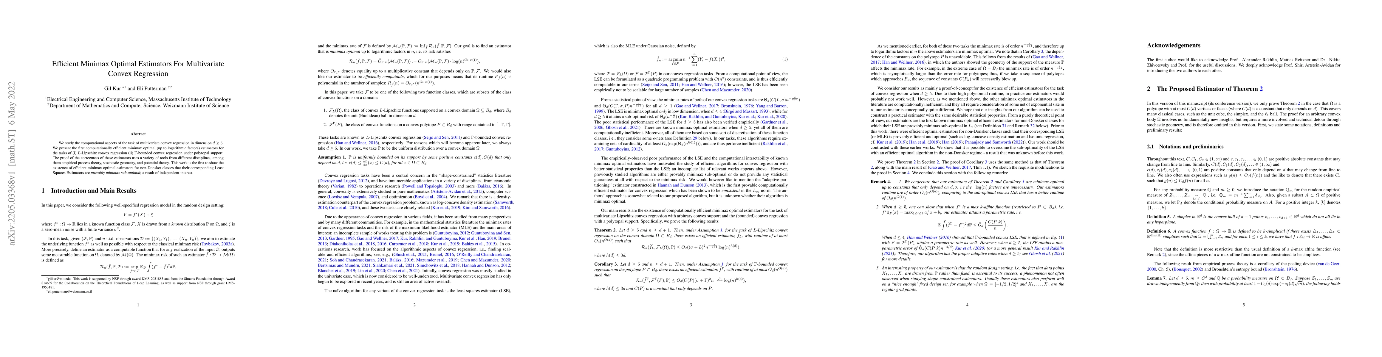 Thumbnail for Efficient Minimax Optimal Estimators For Multivariate Convex Regression