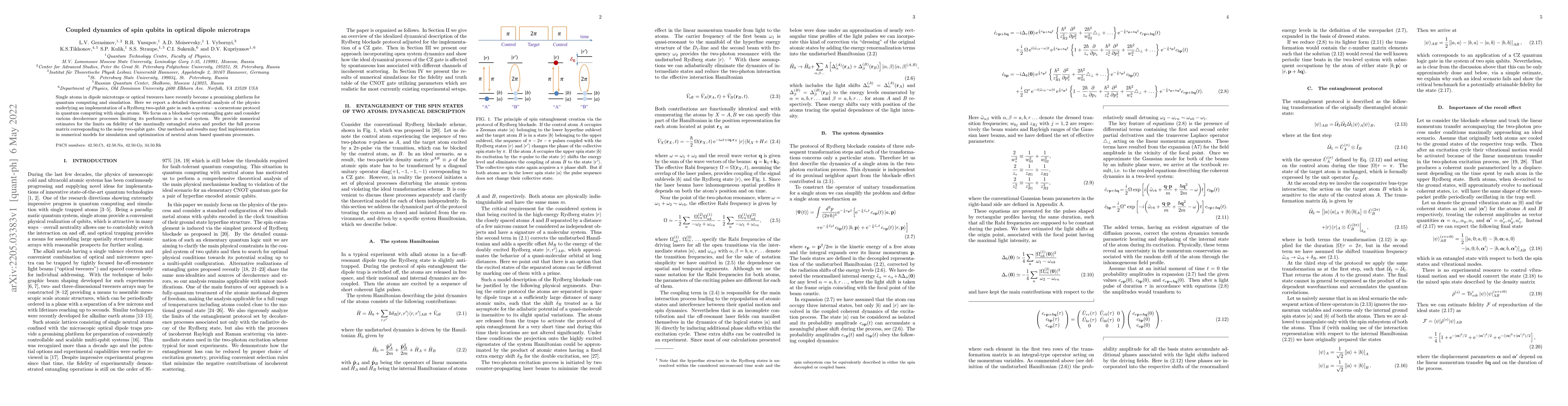 Thumbnail for Coupled dynamics of spin qubits in optical dipole microtraps