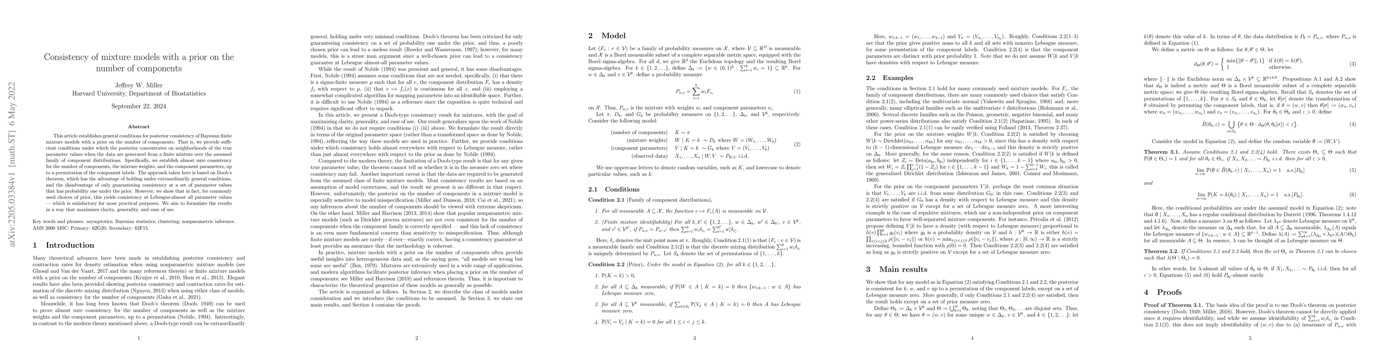 Thumbnail for Consistency of mixture models with a prior on the number of components