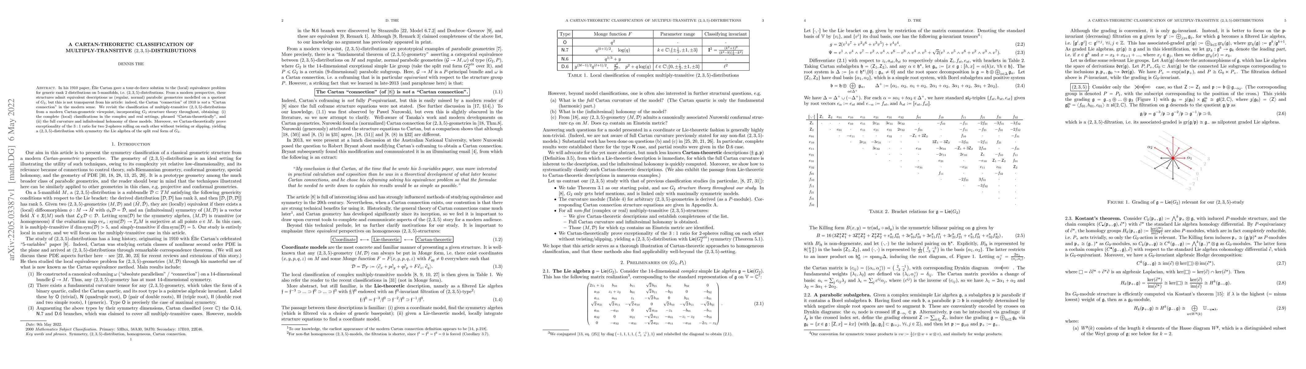 Thumbnail for A Cartan-theoretic classification of multiply-transitive
  $(2,3,5)$-distributions