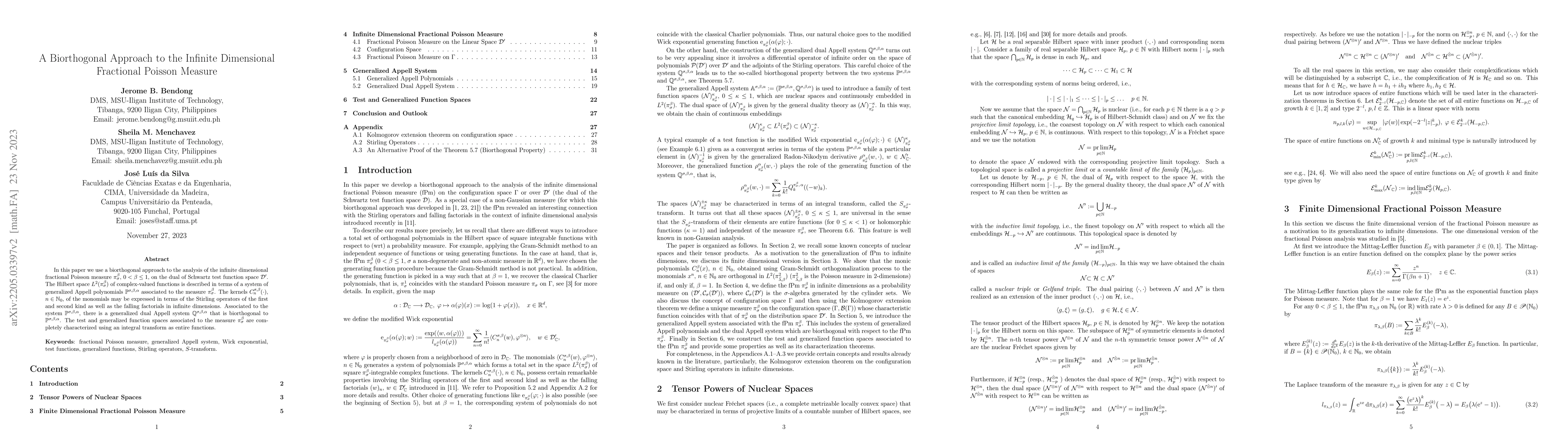 Thumbnail for A biorthogonal approach to the infinite dimensional fractional Poisson
  measure