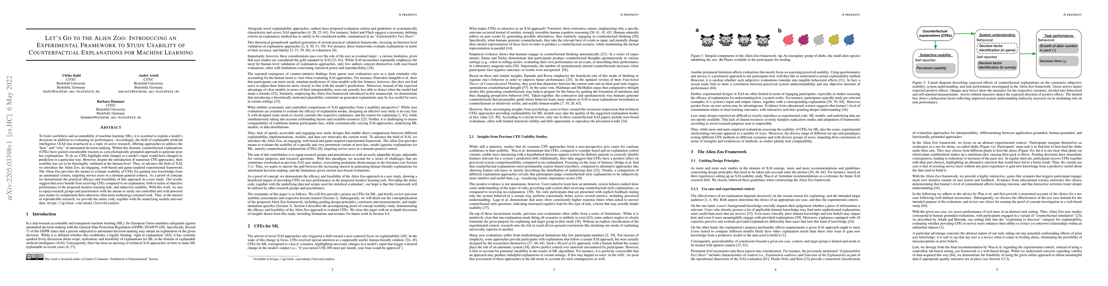 Thumbnail for Let's Go to the Alien Zoo: Introducing an Experimental Framework to
  Study Usability of Counterfactual Explanations for Machine Learning