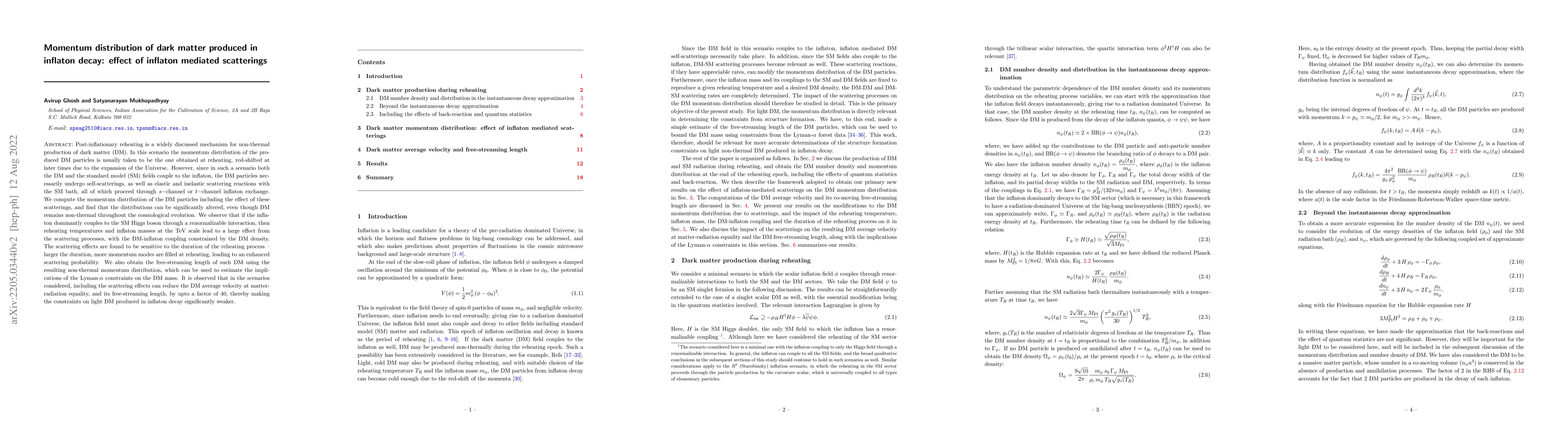 Thumbnail for Momentum distribution of dark matter produced in inflaton decay: effect
  of inflaton mediated scatterings