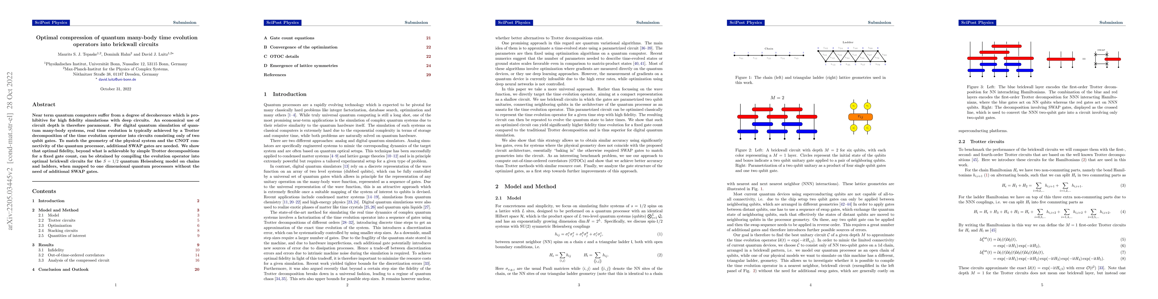 Thumbnail for Optimal compression of quantum many-body time evolution operators into
  brickwall circuits