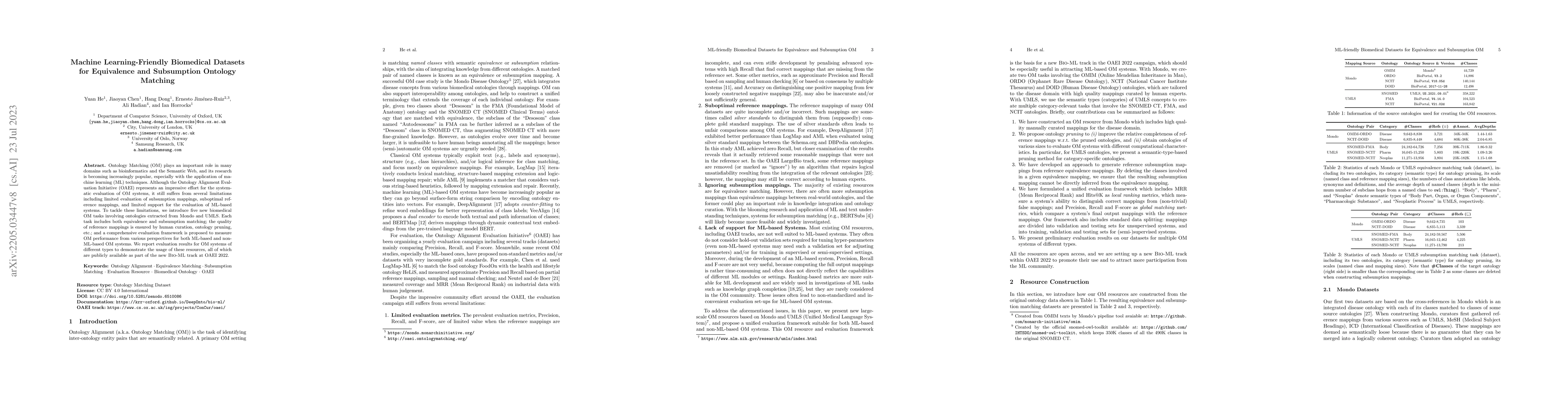 Thumbnail for Machine Learning-Friendly Biomedical Datasets for Equivalence and
  Subsumption Ontology Matching